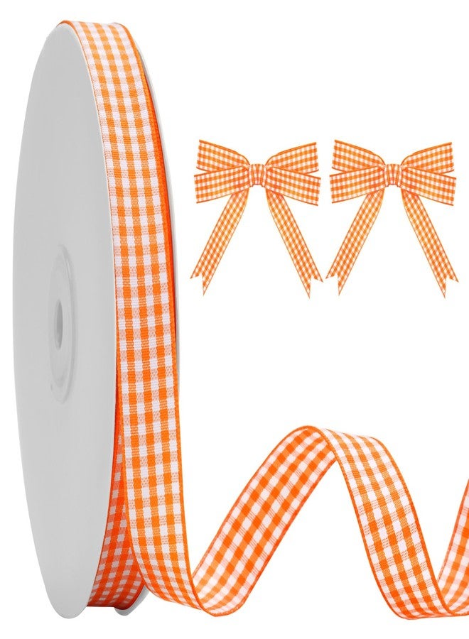 KINGLAKE Orange Gingham Ribbon - 5/8'' x 50 Yards Orange and White Ribbon for Gift Wrapping, Polyester Plaid Buffalo Checkered Ribbons for Crafts, Picnic and Party Decoration - Image 1